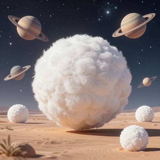 Surreal Desert with Floating Marshmallow Spheres