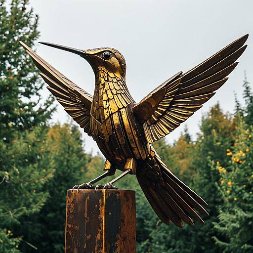 Whistling Rust-Streaked Golden Hummingbird Statue