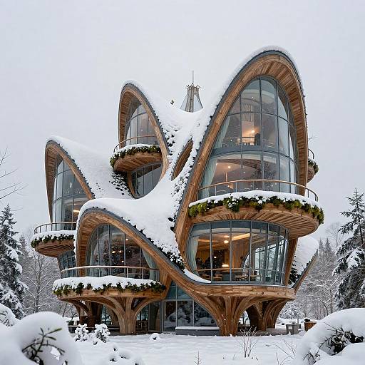 Parametric Biomorphic Timber-Glass Snow Retreat