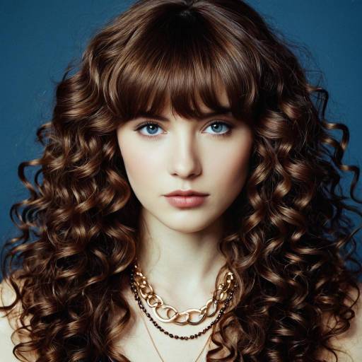 Realistic Brown Curly Bangs Wig Portrait