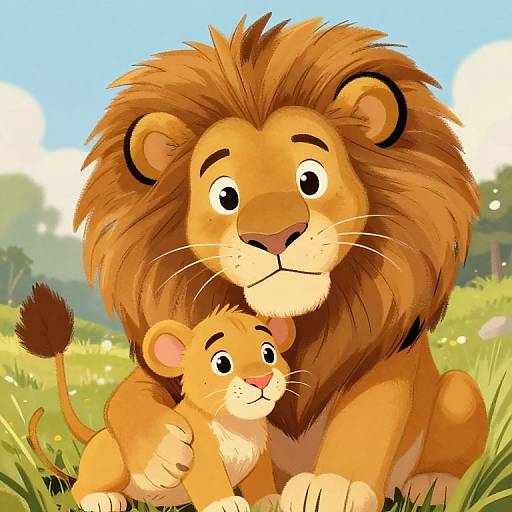 Loving Lion Mother and Baby Illustration