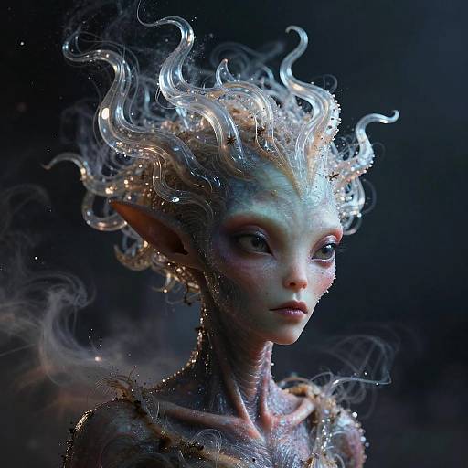 Futuristic Alien Portrait with Cosmic Tendrils