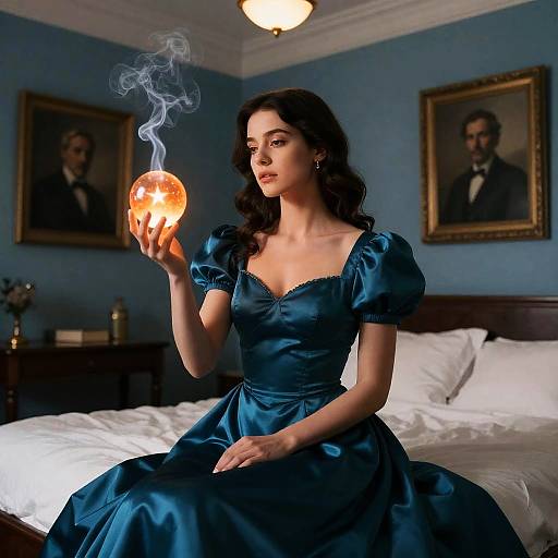 Elegant Woman with Glowing Orbs