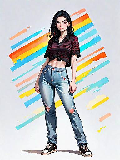 Realistic Casual Comic Girl in Stripes