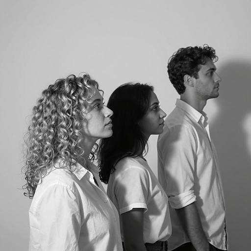 Black and White Profile Portrait of Three People
