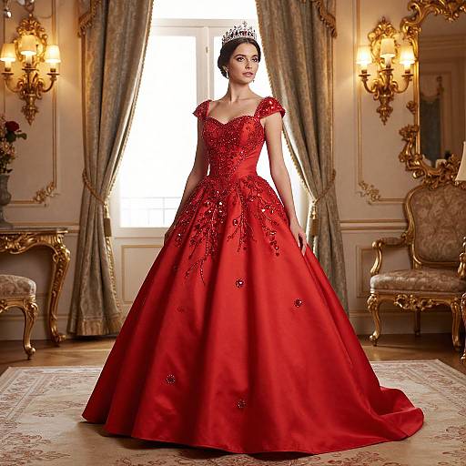Regal Elegance in Red Ball Gown
