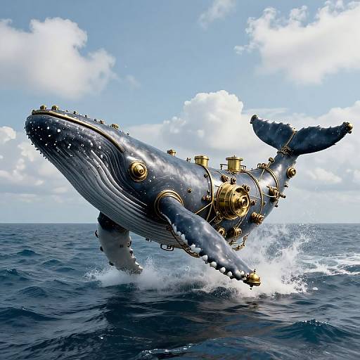 Steampunk Whale Gliding Across Ocean