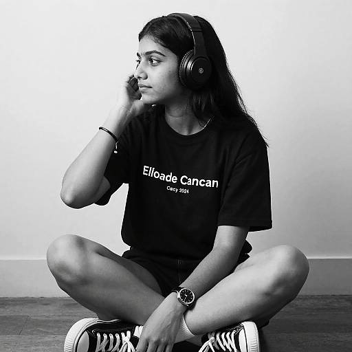 Monochrome Girl Sitting with Headphones