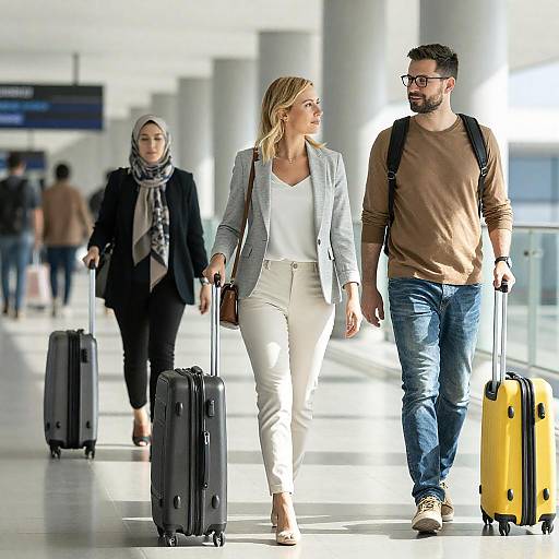 Sunlit Airport Corridor with Diverse Travelers