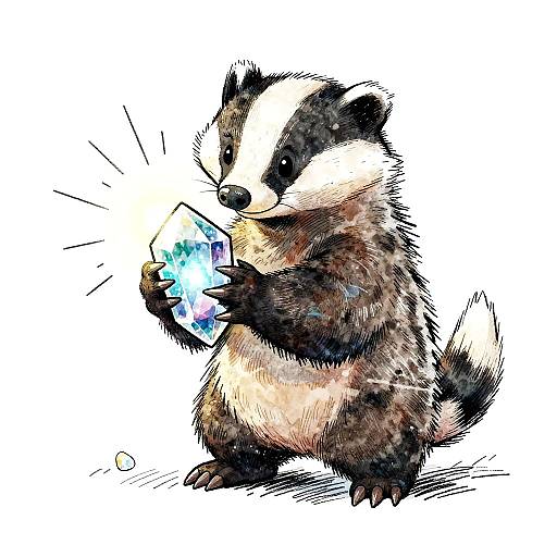 Whimsical Badger with Glowing Crystal