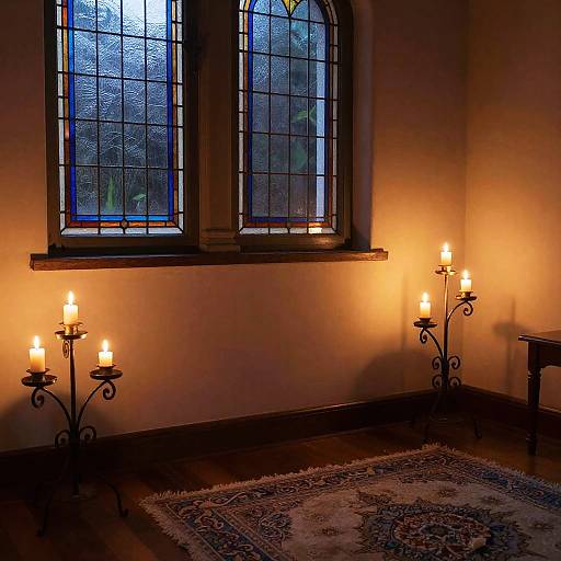 Candlelit Room with Stained Glass Ambiance
