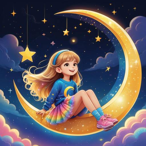 Cheerful Girl on a Moonlit Adventure