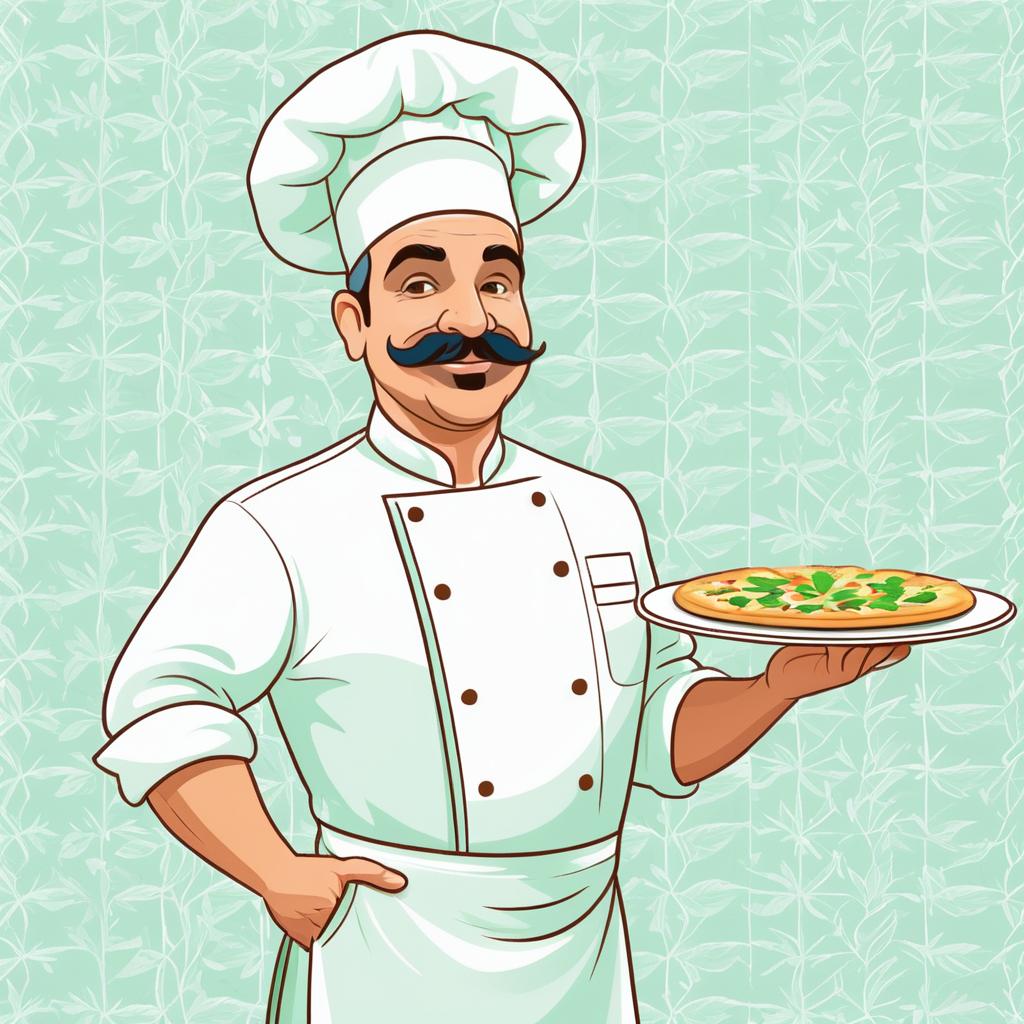 Cheerful Cartoon Chef with Pizza