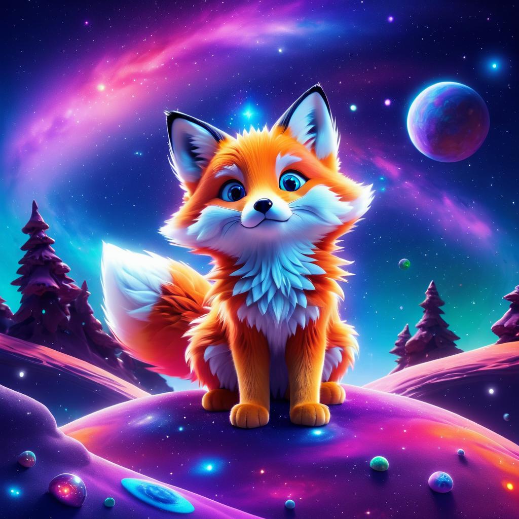 Vibrant Intergalactic Fox in Surreal Space