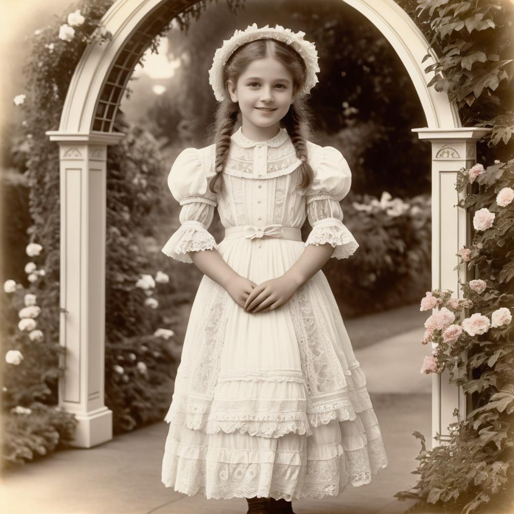 Charming Edwardian Girl in Garden Archway