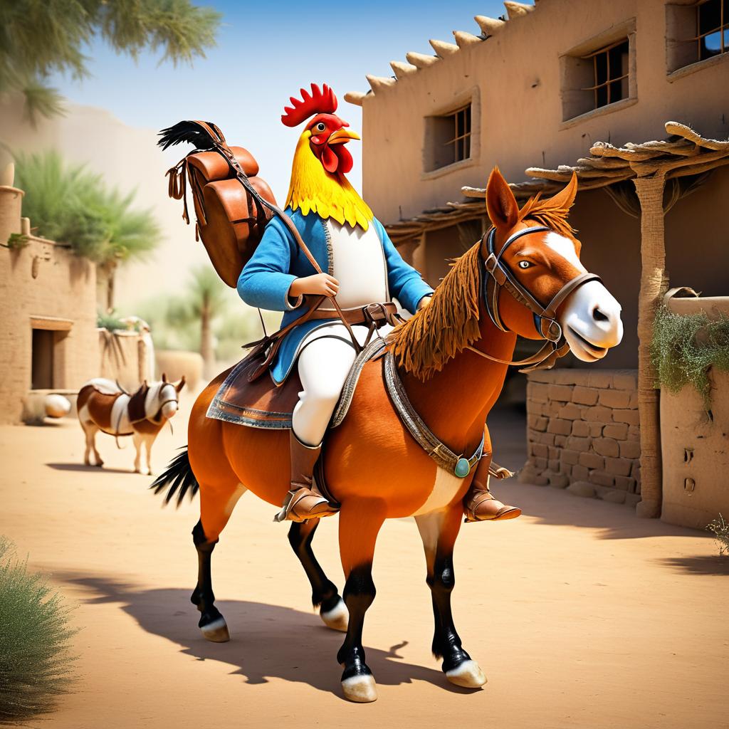 Humorous Chicken on Donkey Adventure