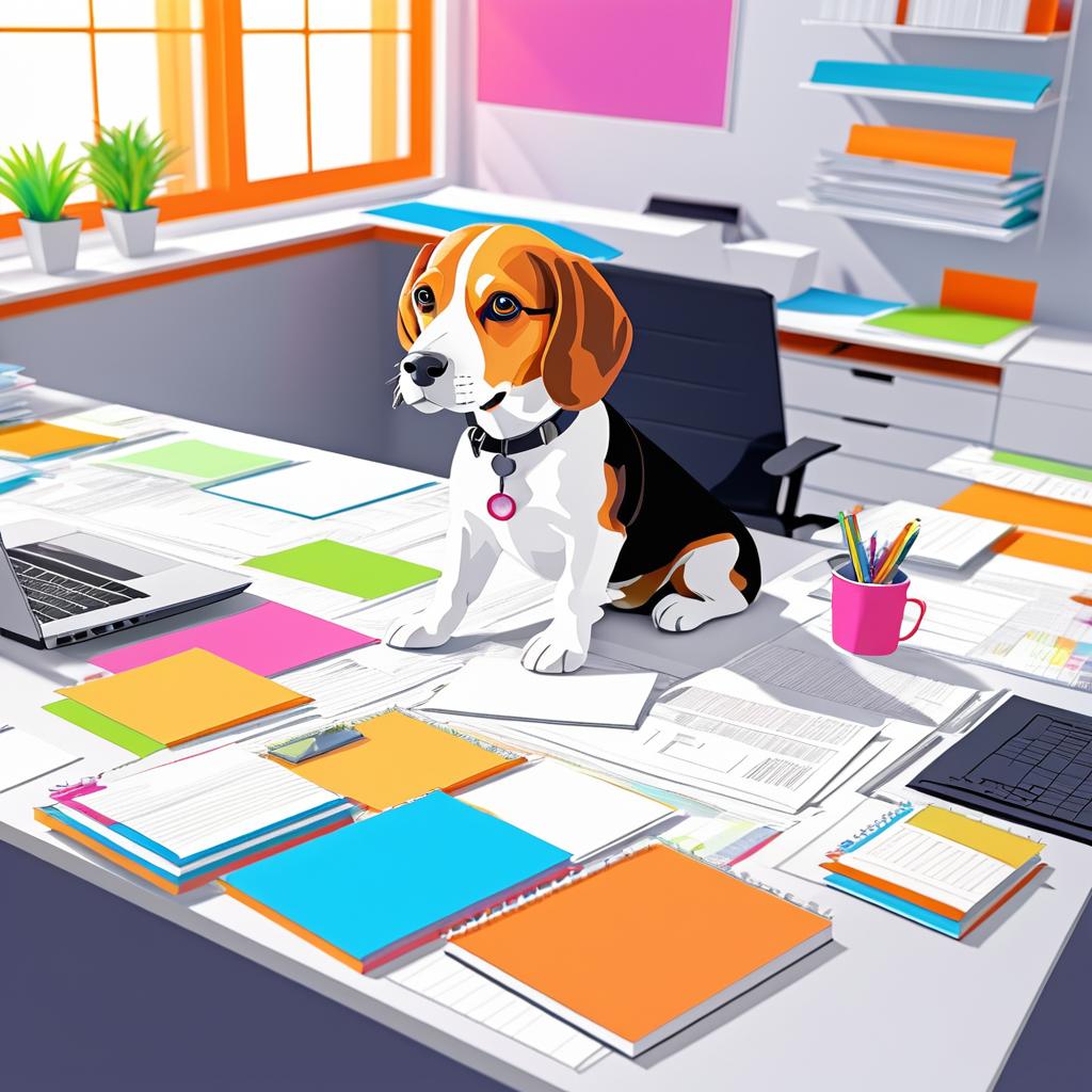 Cheerful Beagle Working in Modern Office