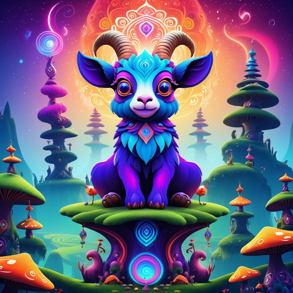 Surreal Goat Creature on Vibrant Totem