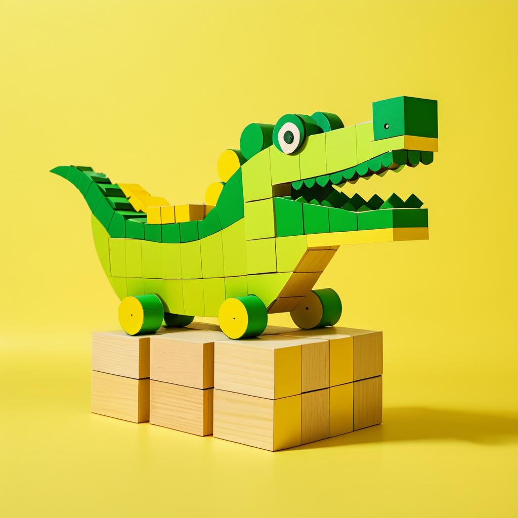 Wooden Block Crocodile on Lemon Background