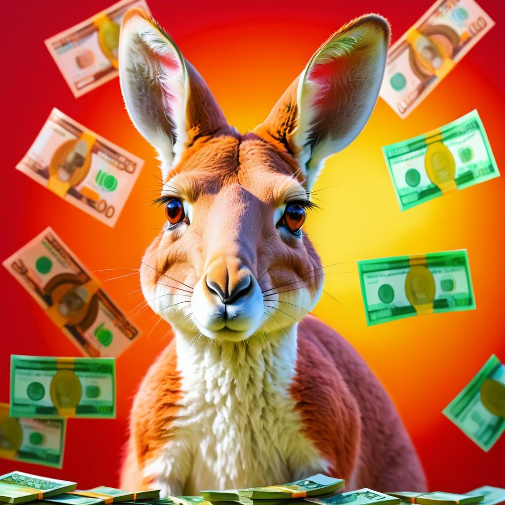 Humorous Portrait of a Money Counting Kangaroo