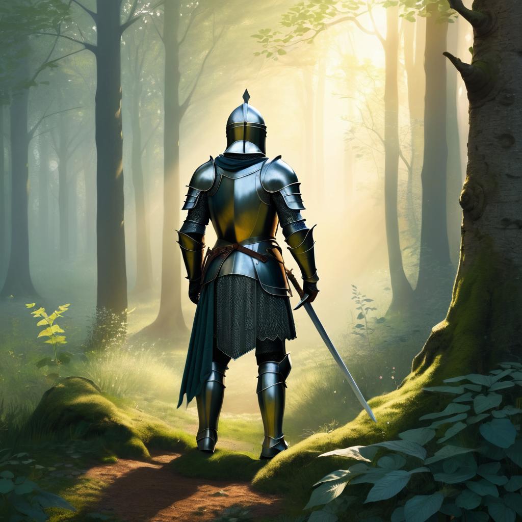 Knight in Ancient Forest at Dawn