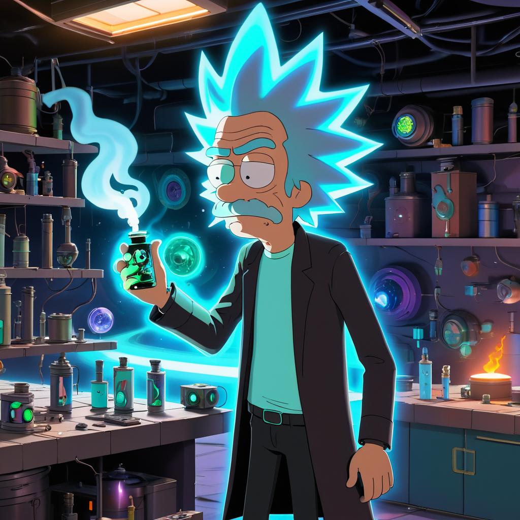 Rick Sanchez in a Quirky Garage Scene