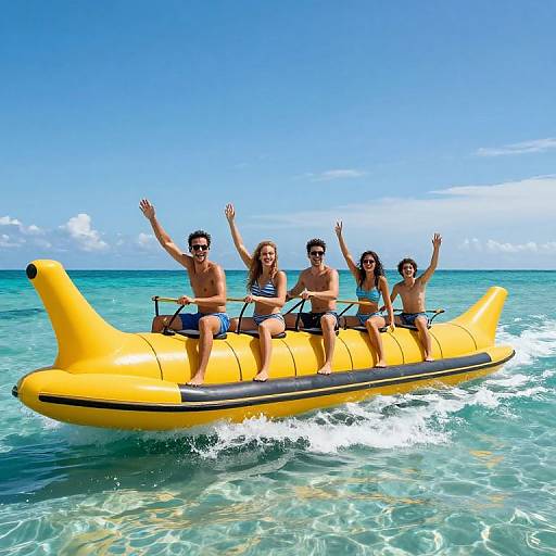 Joyful Ride on Vibrant Banana Boat