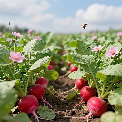 Vibrant Radish Pathway with Flowers