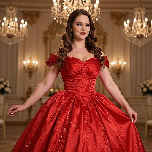 Elegant Woman in Red Ball Gown