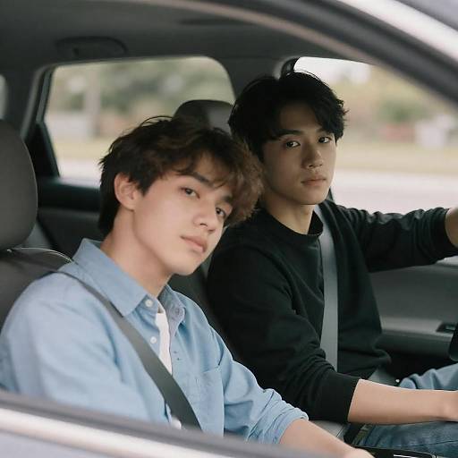 Sunlit Car Portrait of Two Men
