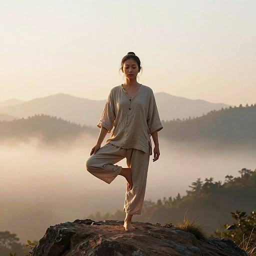 Serene Yogi on Misty Mountain