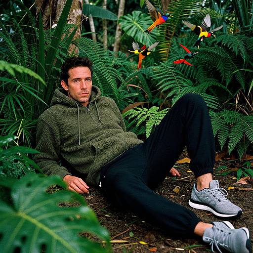 Man Lounging in Tropical Foliage
