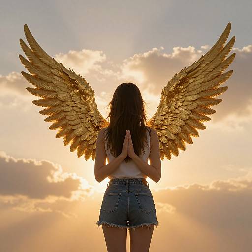 Prayerful Woman with Golden Wings