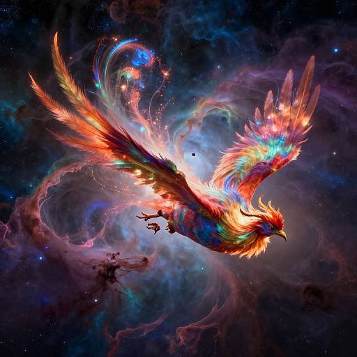 Celestial Phoenix Soaring Through Nebula