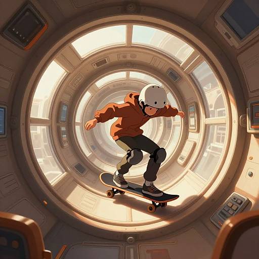 Skateboarding in Futuristic Space Station