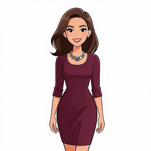 Smiling Woman in Burgundy Shift Dress