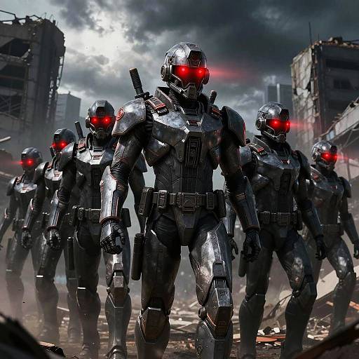 Futuristic Fascist Soldiers in Ruins