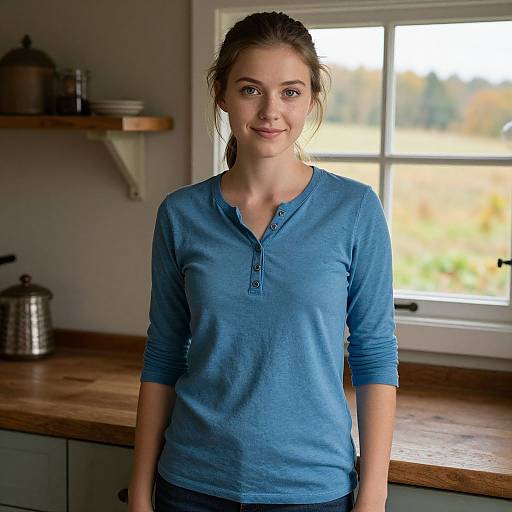 Young Woman in Vintage Farmhouse Kitchen