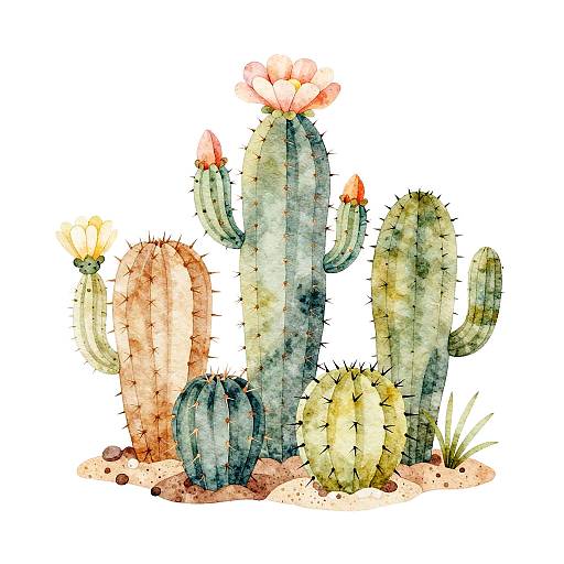 Soft Pastel Desert Cacti Fabric Design
