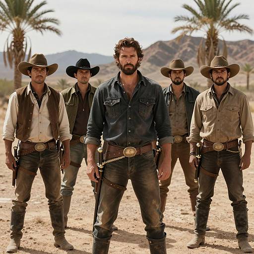 Group of Cowboys and Mexican Men in Desert