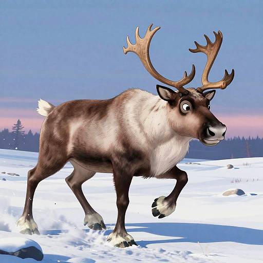 Fearless Caribou Charging Through Tundra