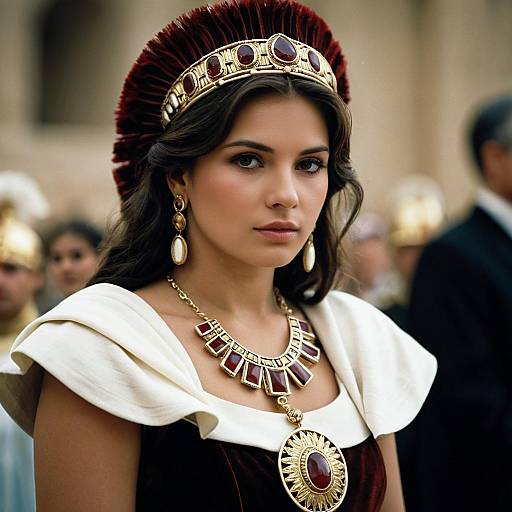 Woman in Roman Emperor Costume with Jewelry