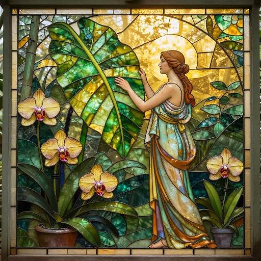 Art Nouveau Woman in Botanical Conservatory
