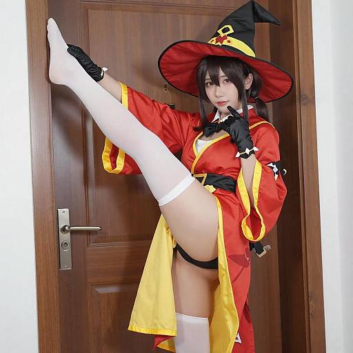 Asian Woman in Detailed Witch Cosplay