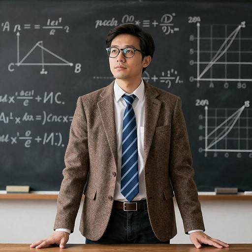 Man in Tweed Jacket by Blackboard