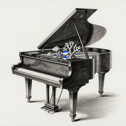 Trompe-l'œil Piano Coral Reef Drawing