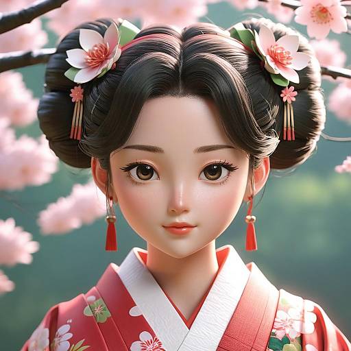 Ultra-Detailed Girl in Green Kimono