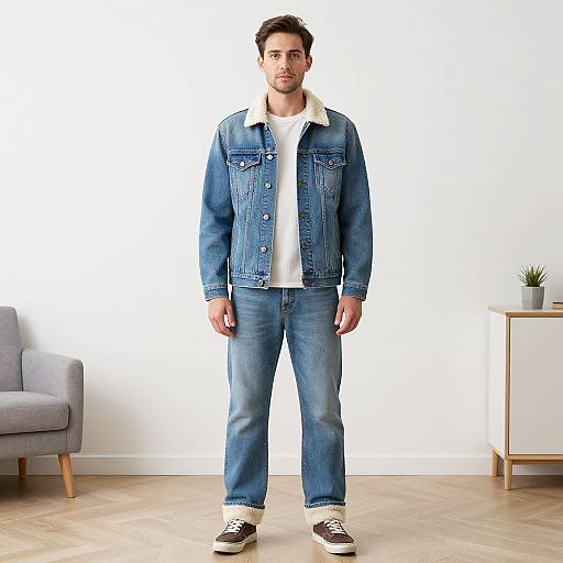 Man Wearing Fleece Lined Denim Outfit