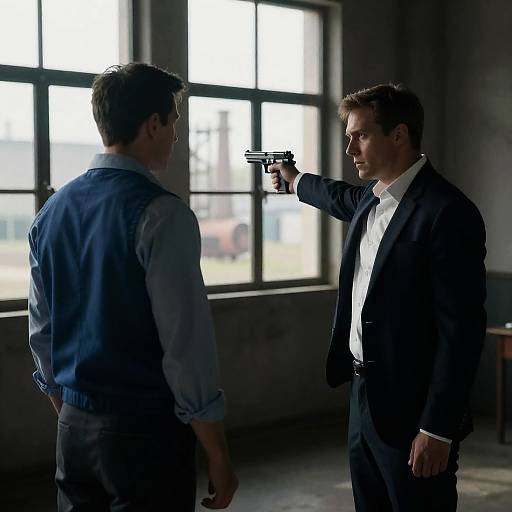 Intense Confrontation in Dimly Lit Room