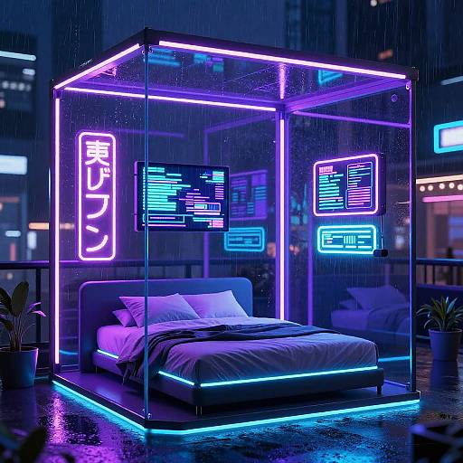 Cyberpunk Neon Bedroom with Vaporwave Vibes